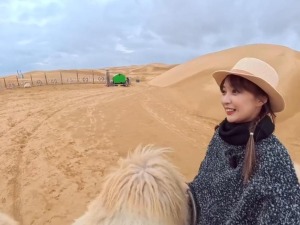 台湾青年与骆驼亲密接触  骑上“沙漠之舟”游览沙海