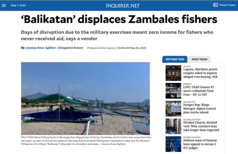 Livelihoods of Over 6,000 Fishermen Disrupted,“Balikatan” joint drills faces protests_fororder_图像2025-5-7 19.31