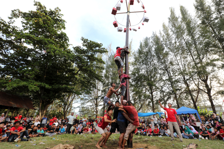 Indonesia’s Independence Day Highlight: Nationwide Pole-Climbing Contest_fororder_VCG111585425776