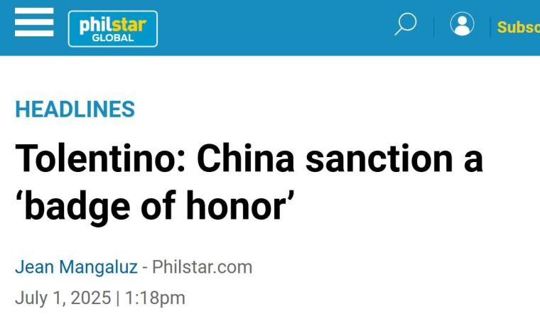 China Sanctions Former Philippine Senator, Who Calls It a ‘Badge of Honor’_fororder_图片1