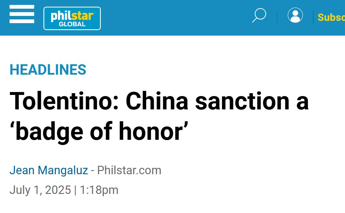 China Sanctions Former Philippine Senator, Who Calls It a ‘Badge of Honor’_fororder_图片1