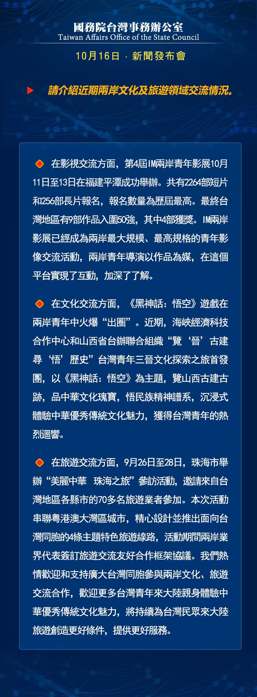 国务院台湾事务办公室10月16日·新闻发布会