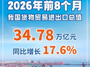 今年前8个月中国货物贸易进出口同比增长17.6%