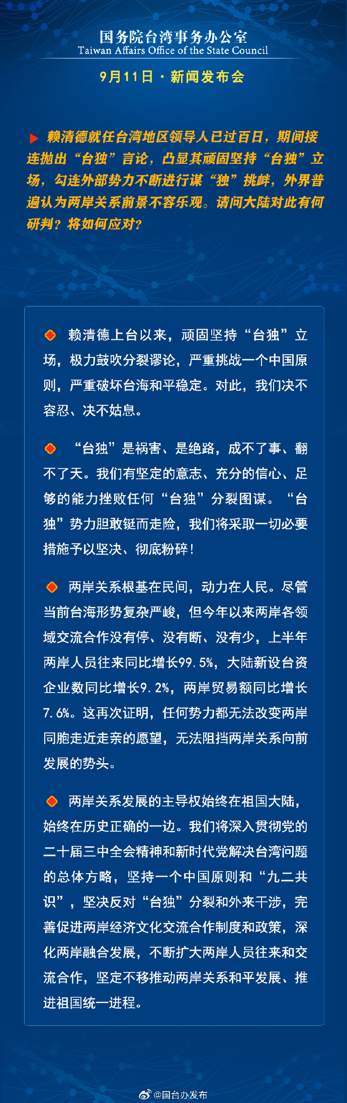 国务院台湾事务办公室9月11日·新闻发布会