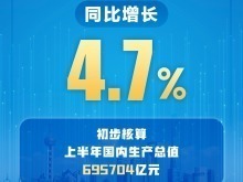 国家统计局：上半年国内生产总值695704亿元 同比增长4.7%