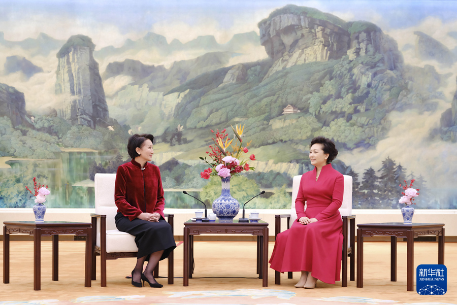 彭丽媛同吉尔吉斯斯坦总统夫人扎帕罗娃茶叙