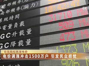 【海峡两岸】台当局拟再涨电价  电价调涨冲击1500万户  引发民众担忧