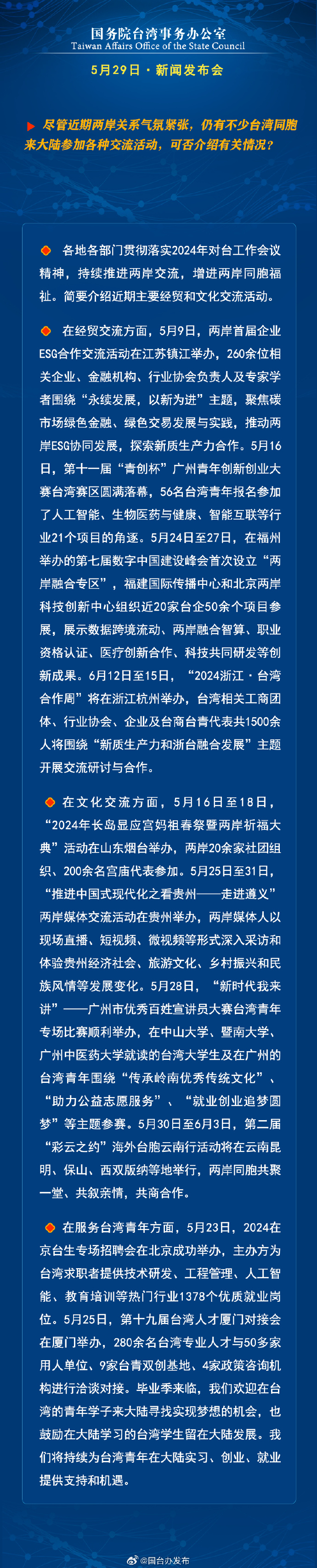 国务院台湾事务办公室5月29日·新闻发布会