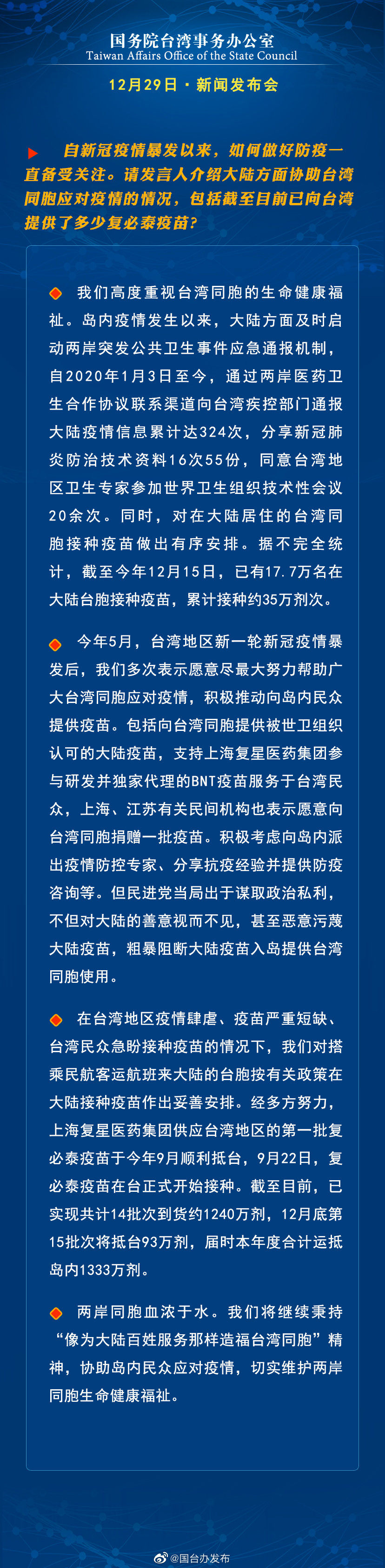 国务院台湾事务办公室12月29日·新闻发布会 国务院台湾事务办公室12月29日·新闻发布会