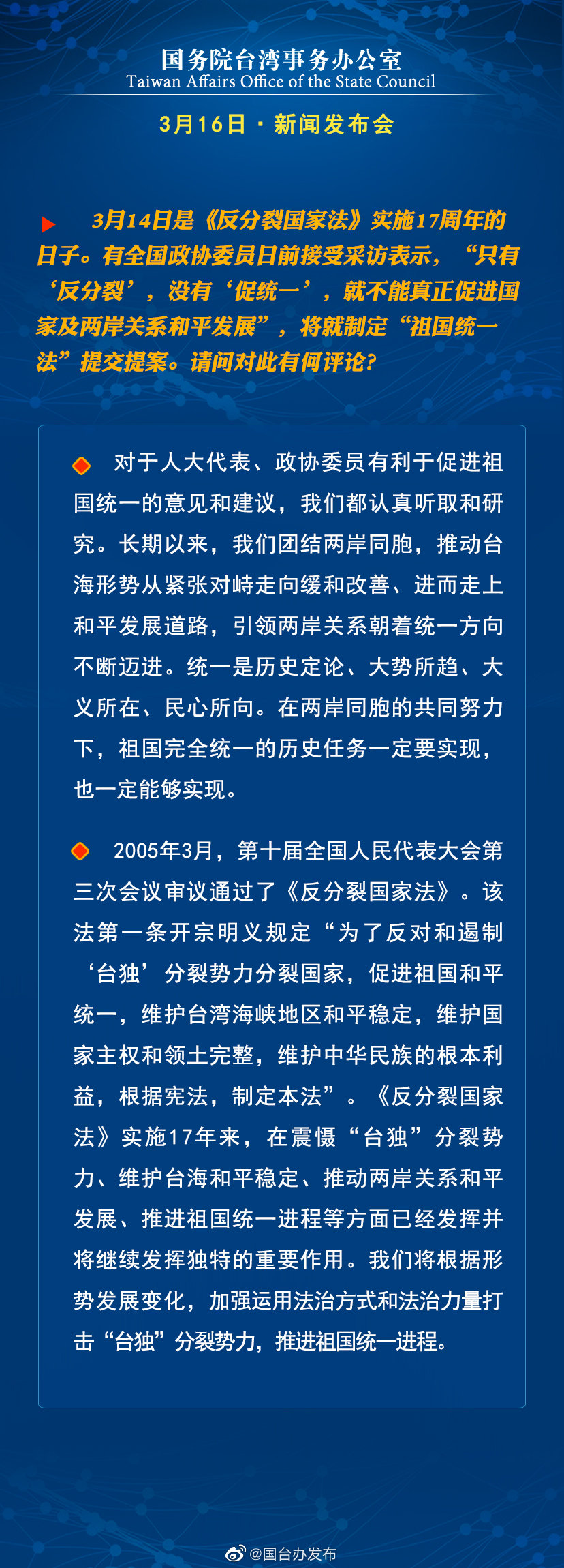 国务院台湾事务办公室3月16日·新闻发布会 国务院台湾事务办公室3月16日·新闻发布会