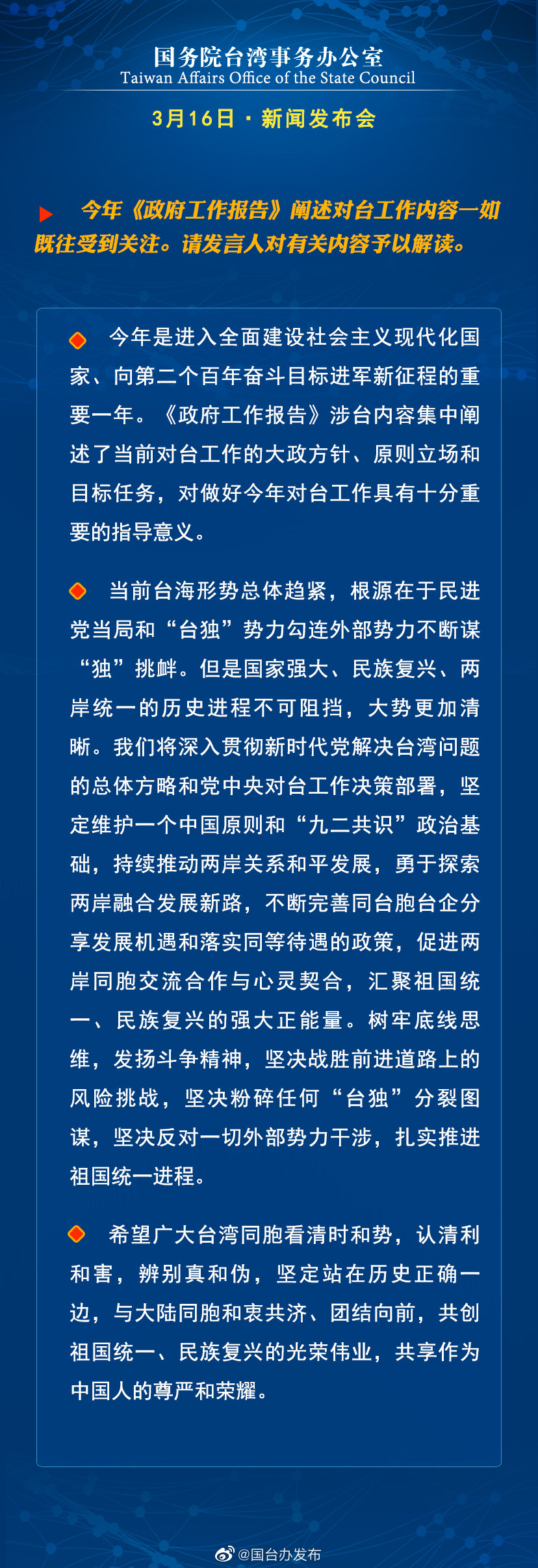 国务院台湾事务办公室3月16日·新闻发布会 国务院台湾事务办公室3月16日·新闻发布会